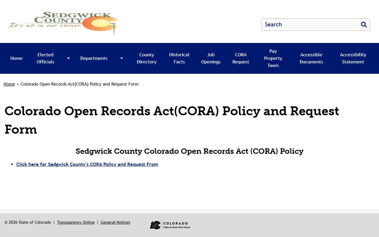 Sedgwick County CORA request page for inmate and police records